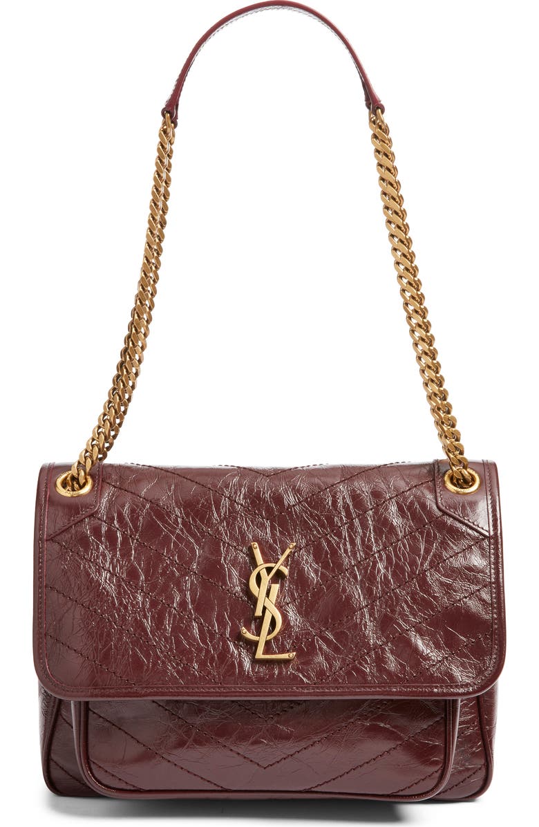 Saint Laurent Medium Niki Leather Shoulder Bag, Main, color, Rouge Cabernet