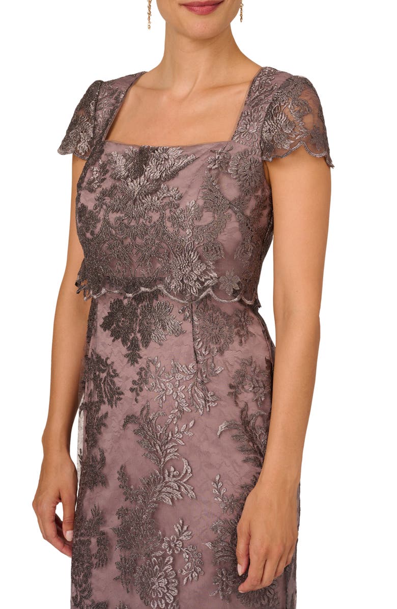 Adrianna Papell Metallic Embroidered Gown, Alternate, color, 