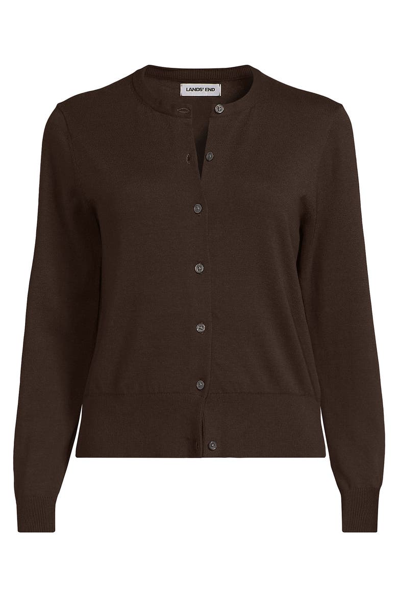 Fine Gauge Cotton Crew Cardigan Sweater, Alternate, color, Rich Coffee