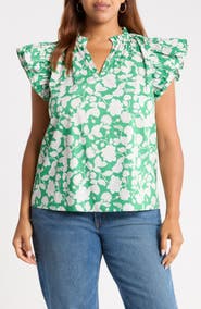 SUGARLIPS Baxley Risette Ruffle Floral Cotton Top