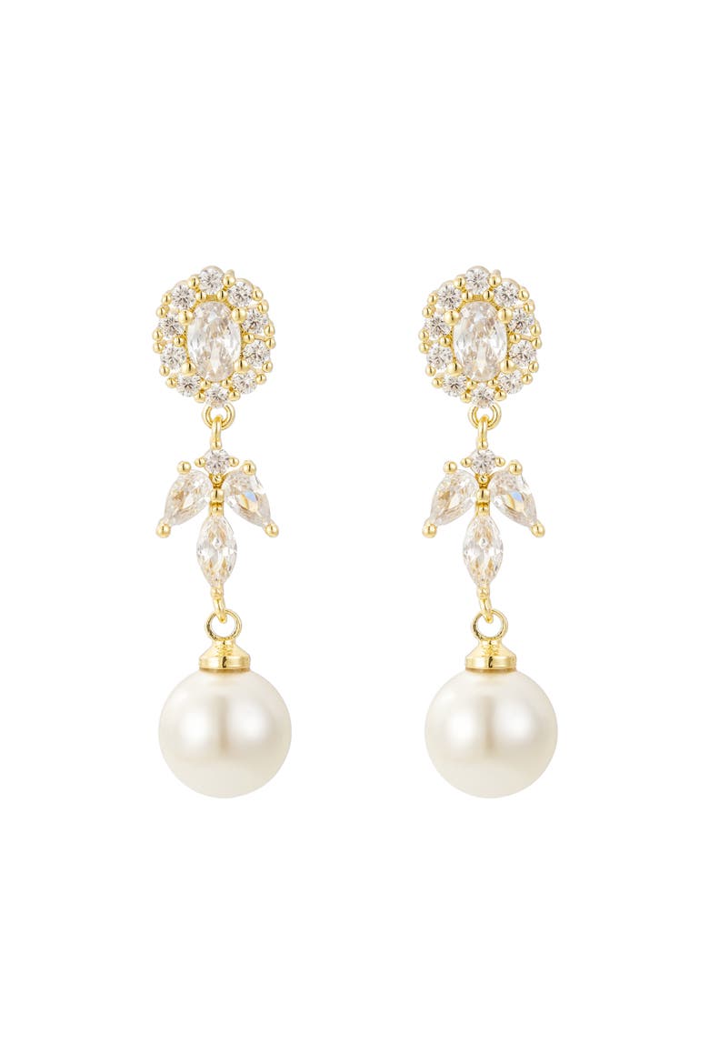 Palace Pearl and Crystal Drop Earrings, Main, color, Gold