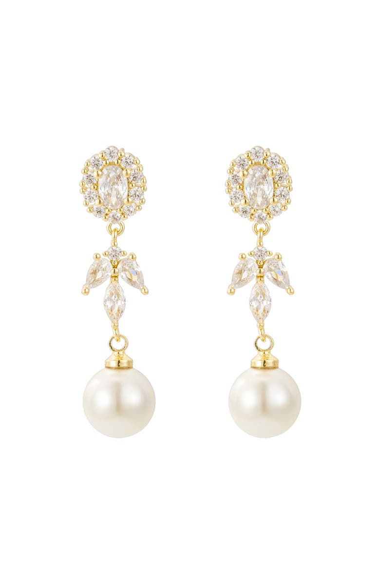 Untamed Petals Palace Pearl and Crystal Drop Earrings, Main, color, Gold
