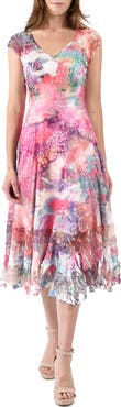Komarov Bright Abstract Painterly Charmuese Dress