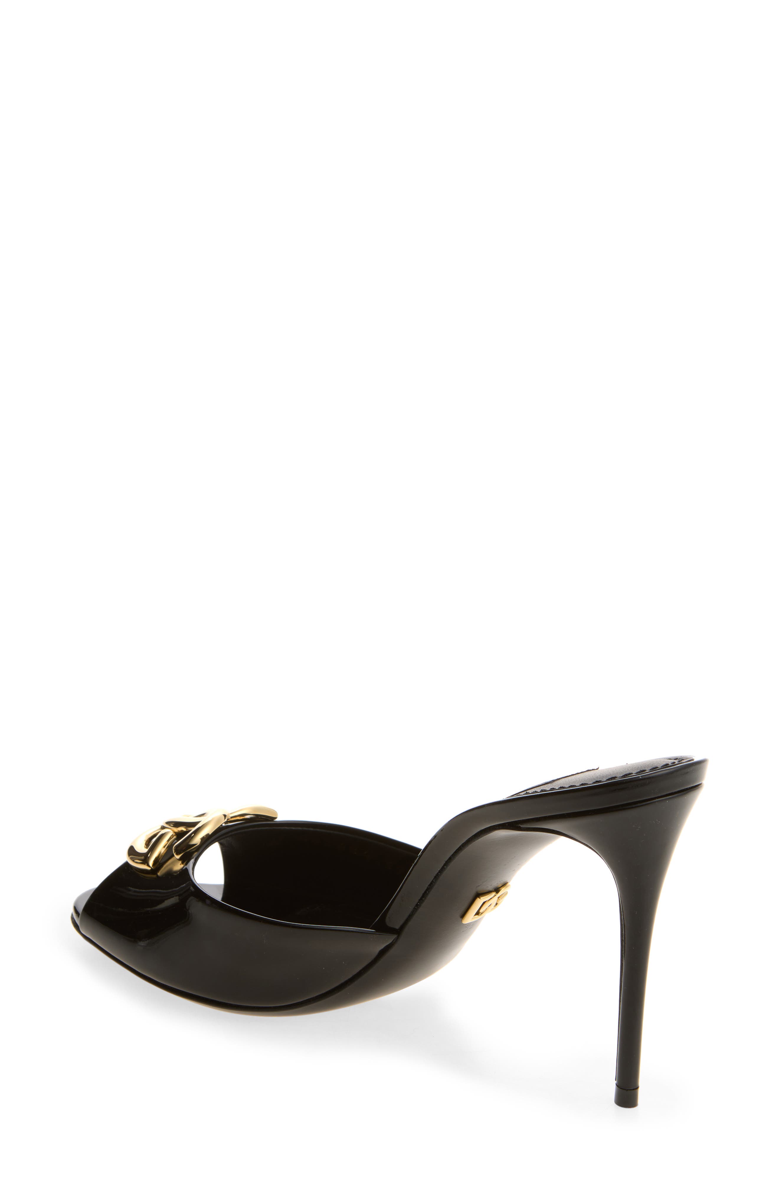 DG Logo Patent Slide Sandal, Alternate, color, BLACK