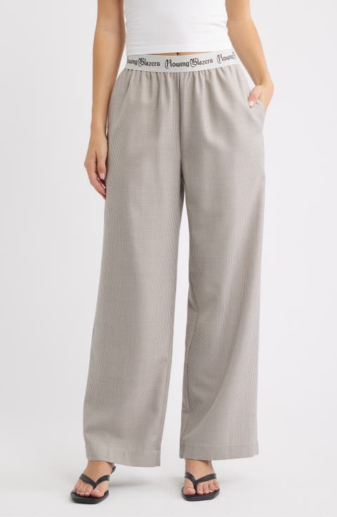 Houndstooth Pull On Wide Leg Pants