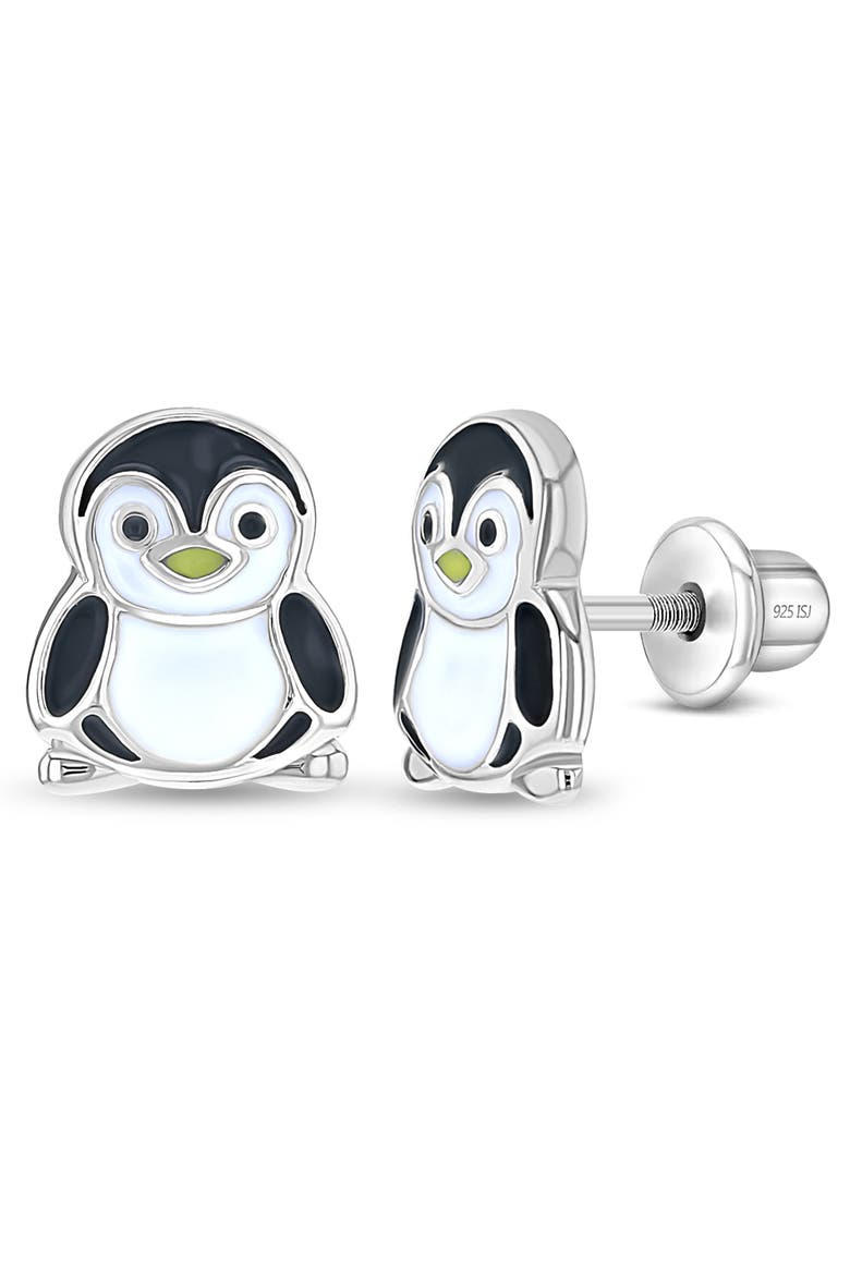 Playful Penguin Enamel Earrings, Main, color, Black