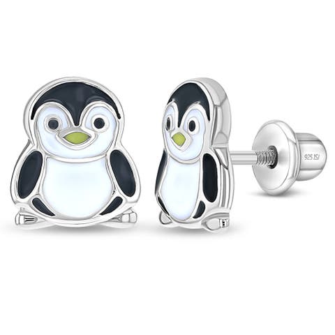 Playful Penguin Enamel Earrings