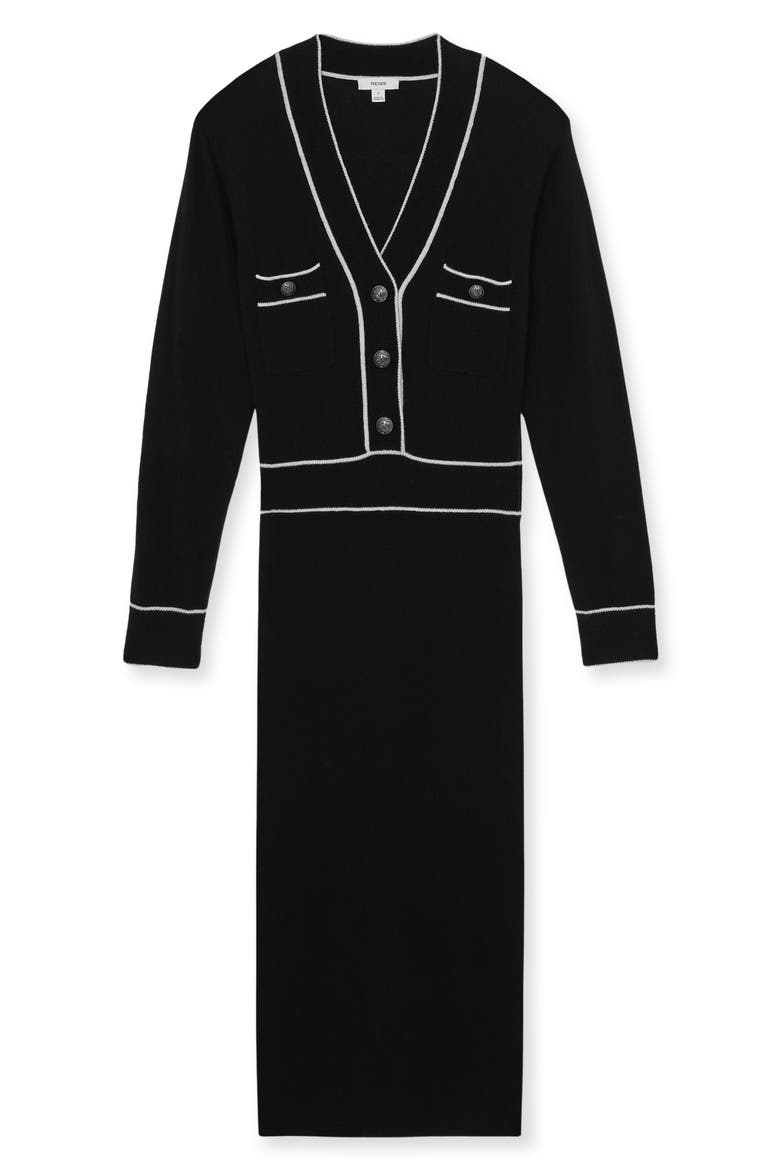 Lorrie Tipped Long Sleeve Wool & Cashmere Blend Sweater Dress, Alternate, color, BLACK/IVORY