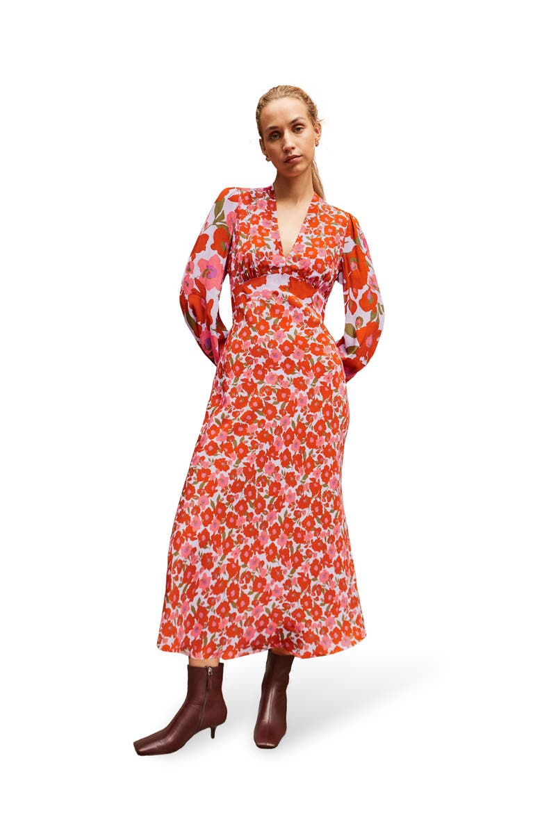 Ro&Zo Poppy Print Waist Detail Dress, Main, color, Lilac/Pink