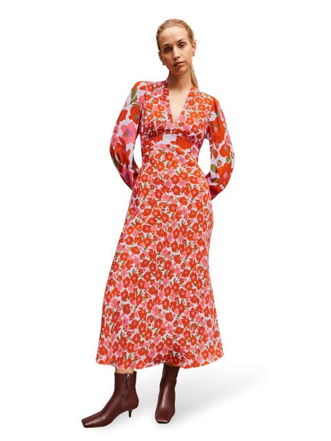 Poppy Print Waist Detail Dress