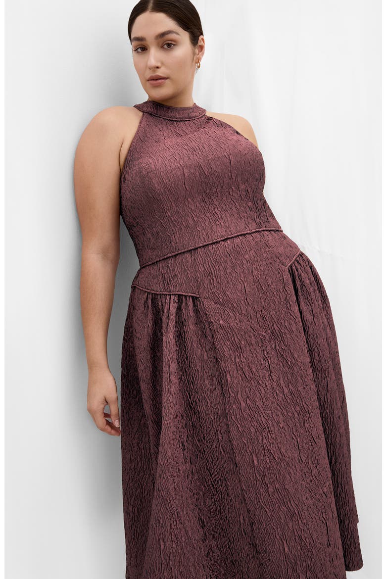 Textured Sleeveless Jacquard Midi Dress, Alternate, color, ROSE