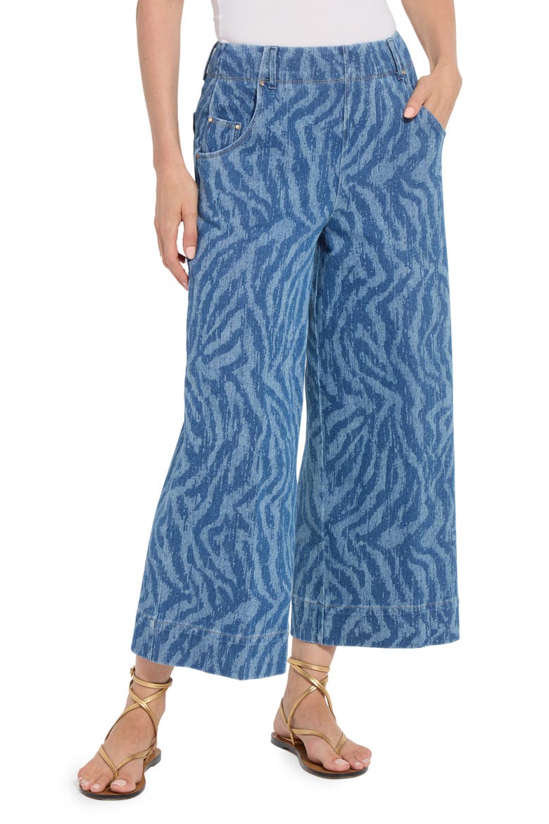 Leo Print High Waist Ankle Wide Leg Denim Pants, Main, color, CURRENT RIPPLES
