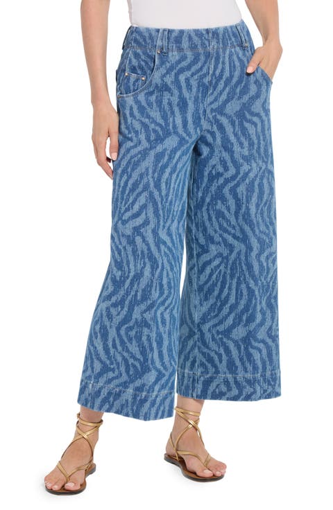 Leo Print High Waist Ankle Wide Leg Denim Pants