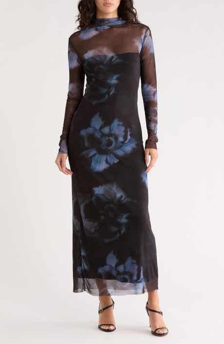 Desigual Mock Neck Long Sleeve Mesh Maxi Dress