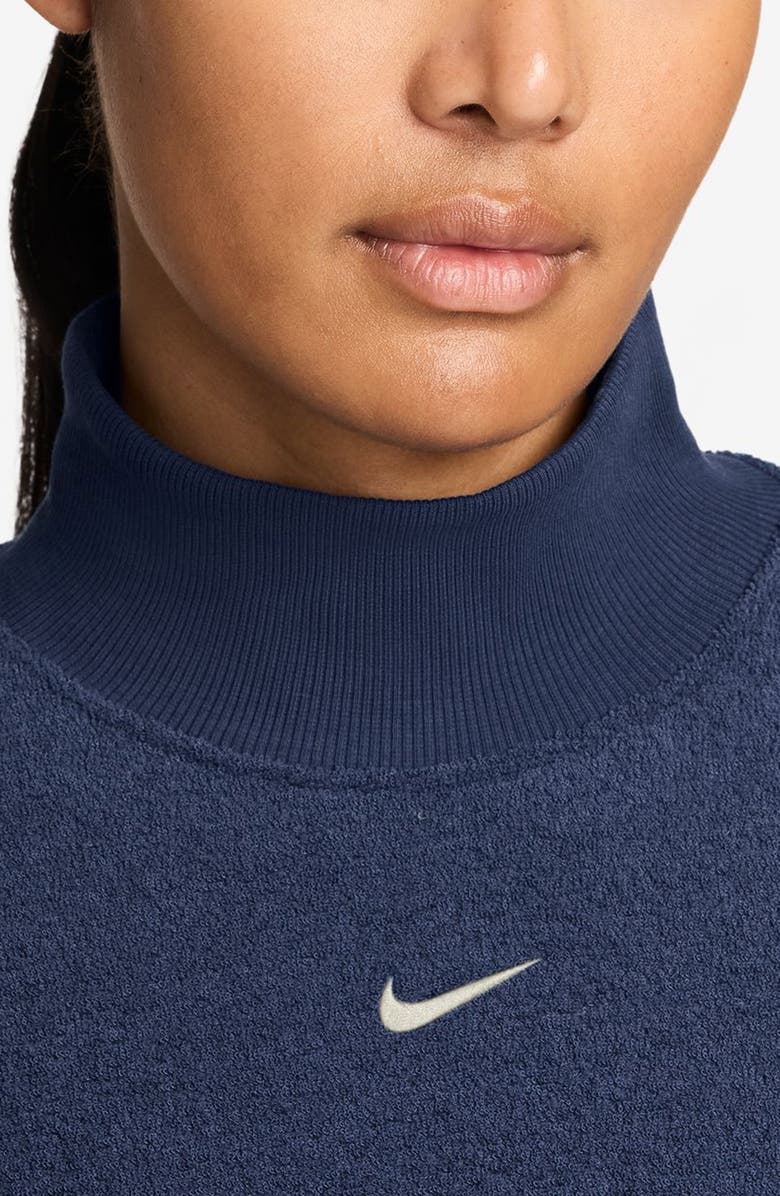 Nike Phoenix Plush Cozy Oversized Mock Neck Sweatshirt, Alternate, color, Midnight Navy/ Sail