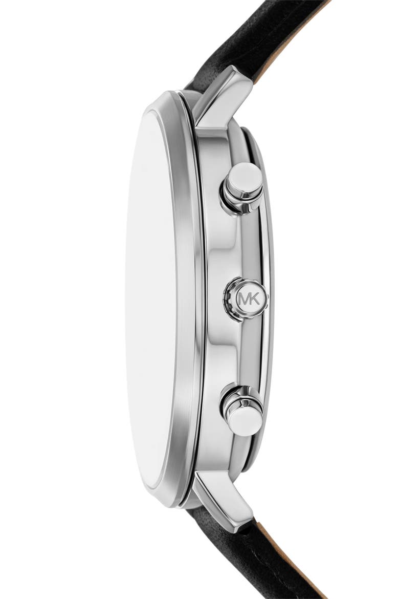 Blake Multifunction Leather Strap Watch, 42mm, Alternate, color, SILVER