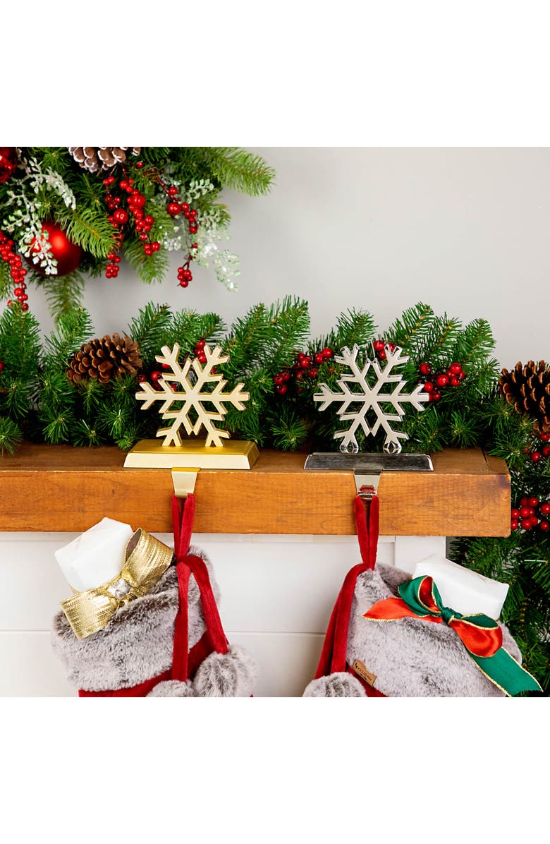 Northlight Set of 2 Gold and Silver Shiny Snowflake Christmas Stocking Holders, Alternate, color, Silver