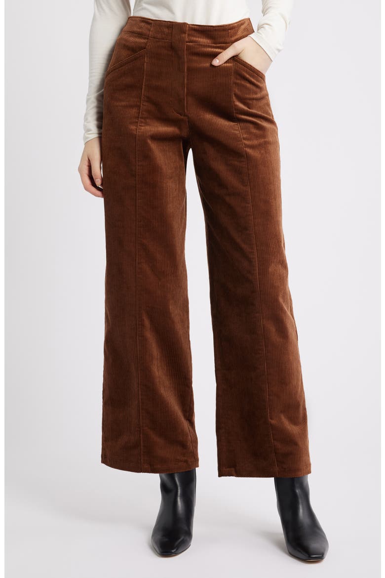 Front Seam Cotton Blend Corduroy Pants, Main, color, CARAMEL