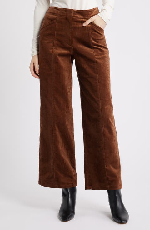 Front Seam Cotton Blend Corduroy Pants