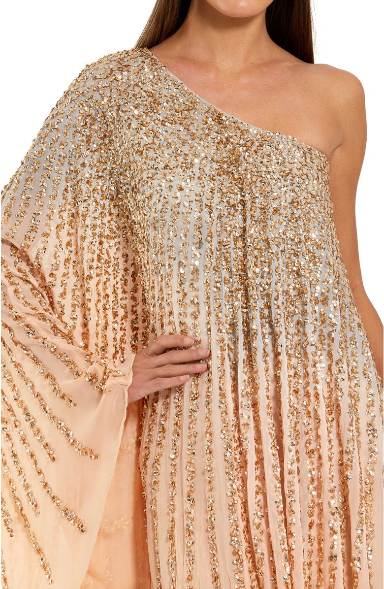 Mac Duggal One Shoulder Ombre Sequin Kaftan Dress, Alternate, color, Champagne Gold