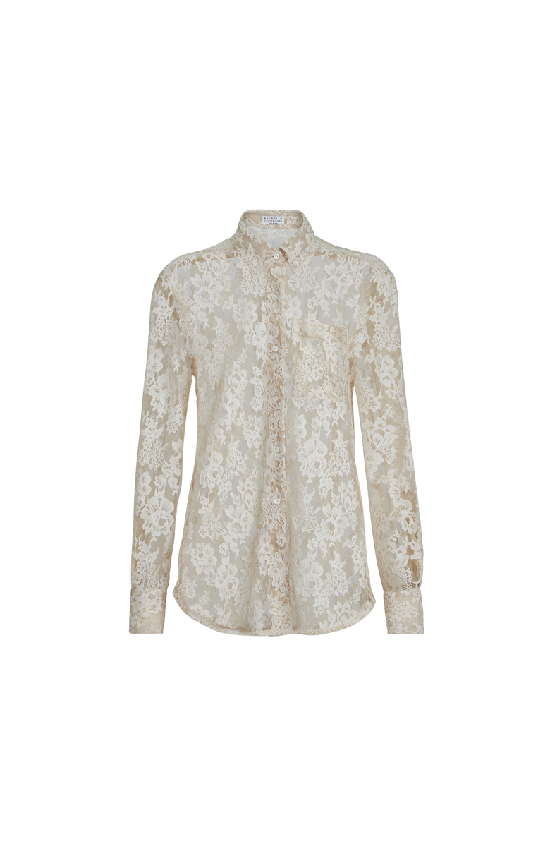 Brunello Cucinelli Flower jacquard lace shirt, Main, color, Cream
