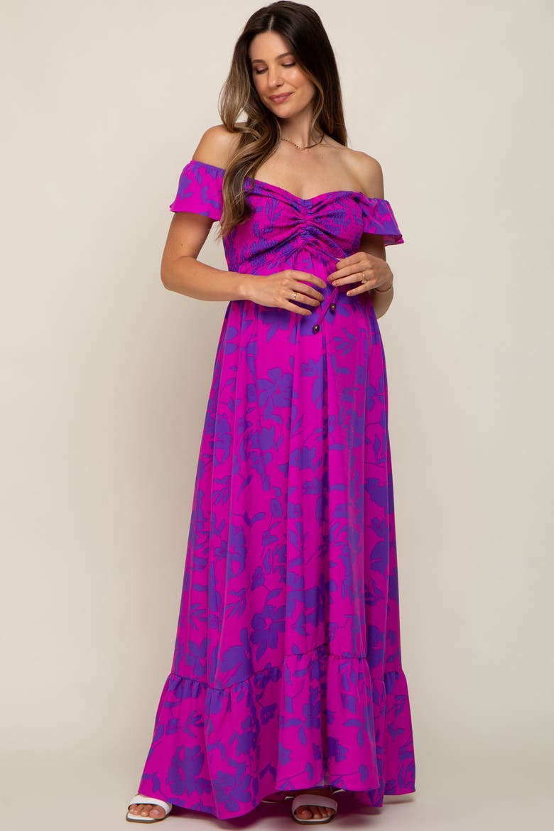 Floral Smocked Cinched Top Maxi Dress, Main, color, Magenta