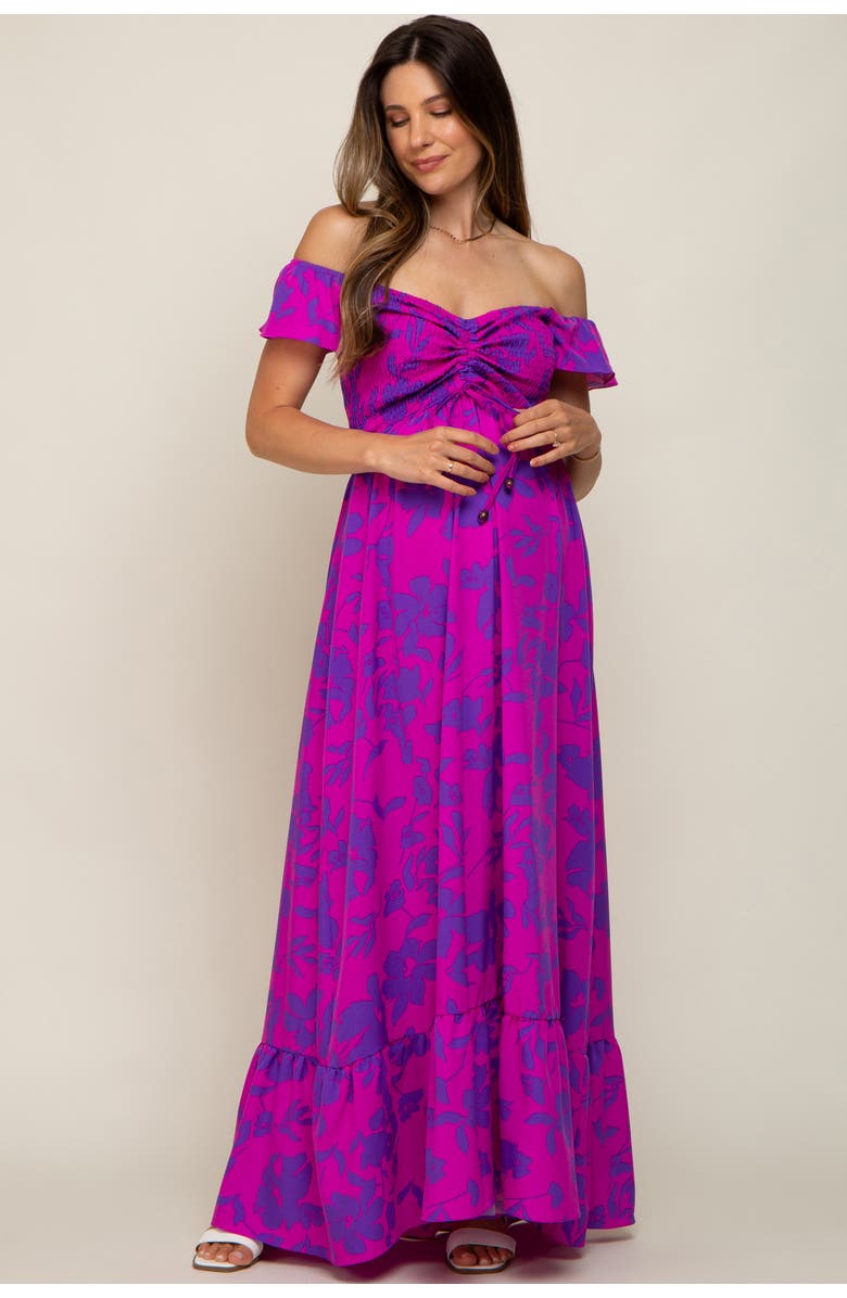PinkBlush Floral Smocked Cinched Top Maxi Dress, Main, color, Magenta