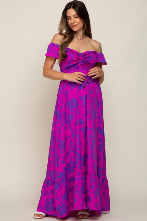 Pinkblush Floral Smocked Cinched Top Maxi Dress In Purple