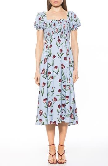 Alexia Admor Iris Smocked Short Sleeve Midi Dress