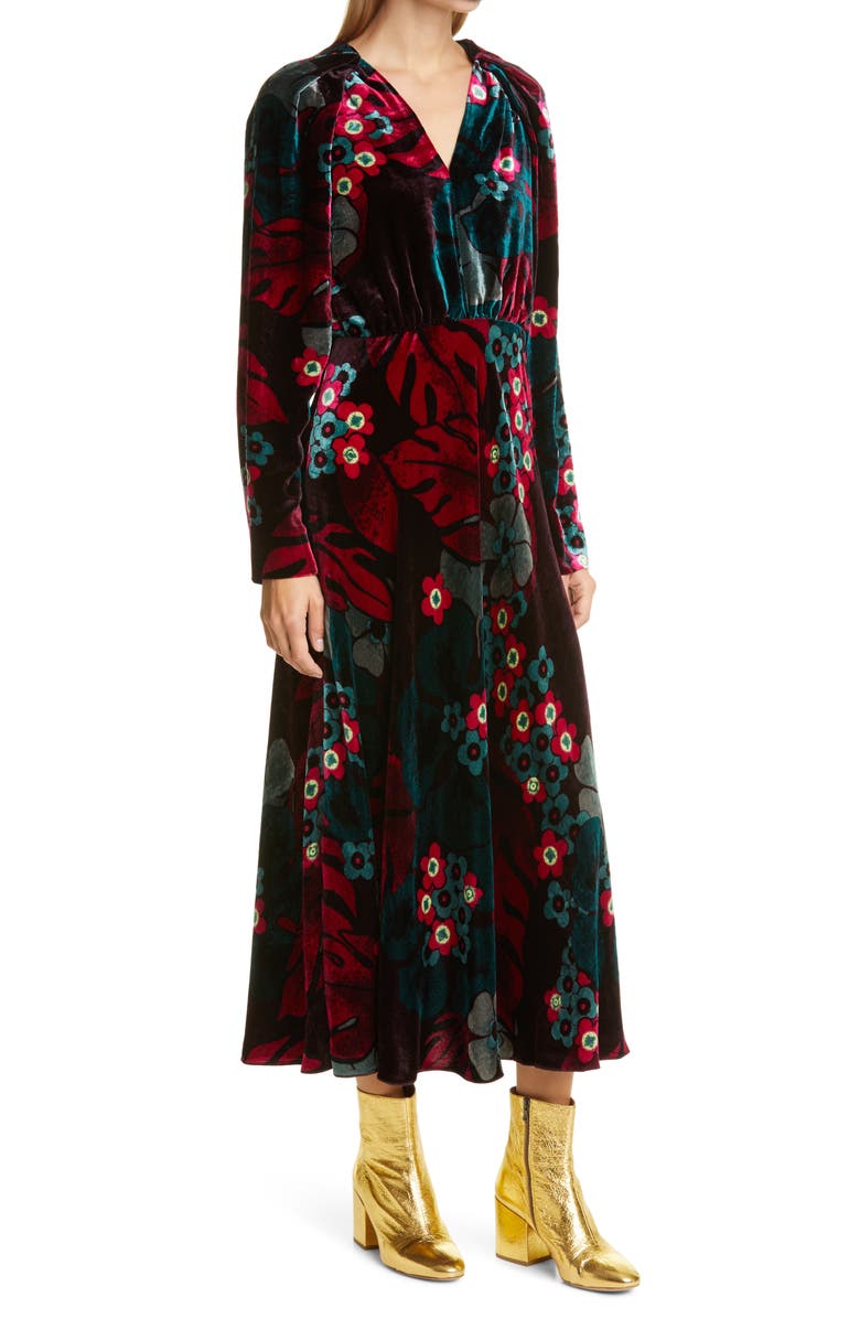 Dries Van Noten Depo Floral Long Sleeve Velvet Dress, Alternate, color, 