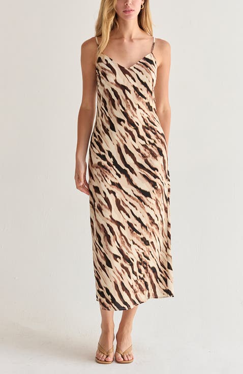 Abstract Animal Print Midi Slip Dress