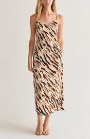 CRESCENT Abstract Animal Print Midi Slip Dress