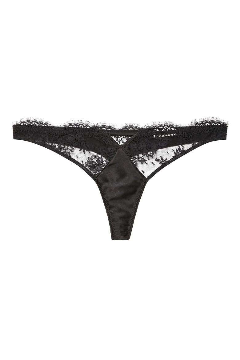 Frankie Lace & Satin Thong, Main, color, BLACK