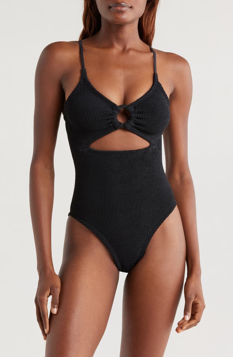 Hunza G Crystal O-Ring One-Piece Swimsuit, Main, color, Black