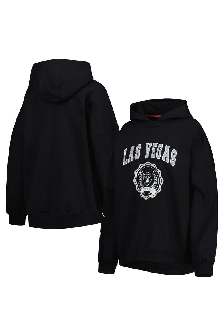 Women's Tommy Hilfiger Black Las Vegas Raiders Becca Drop Shoulder Pullover Hoodie, Main, color, Black