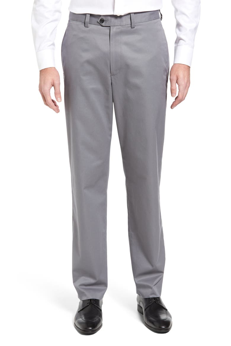 Men's Shop Smartcare™ Classic Supima® Cotton Flat Front Trousers, Main, color, GREY SHADE