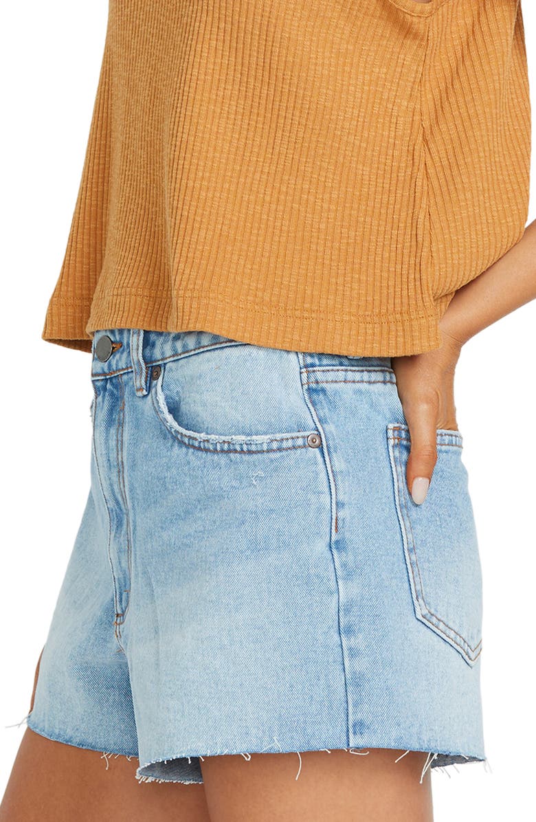 Billabong High Tides Raw Hem High Waist Denim Shorts, Alternate, color, Surf Spray