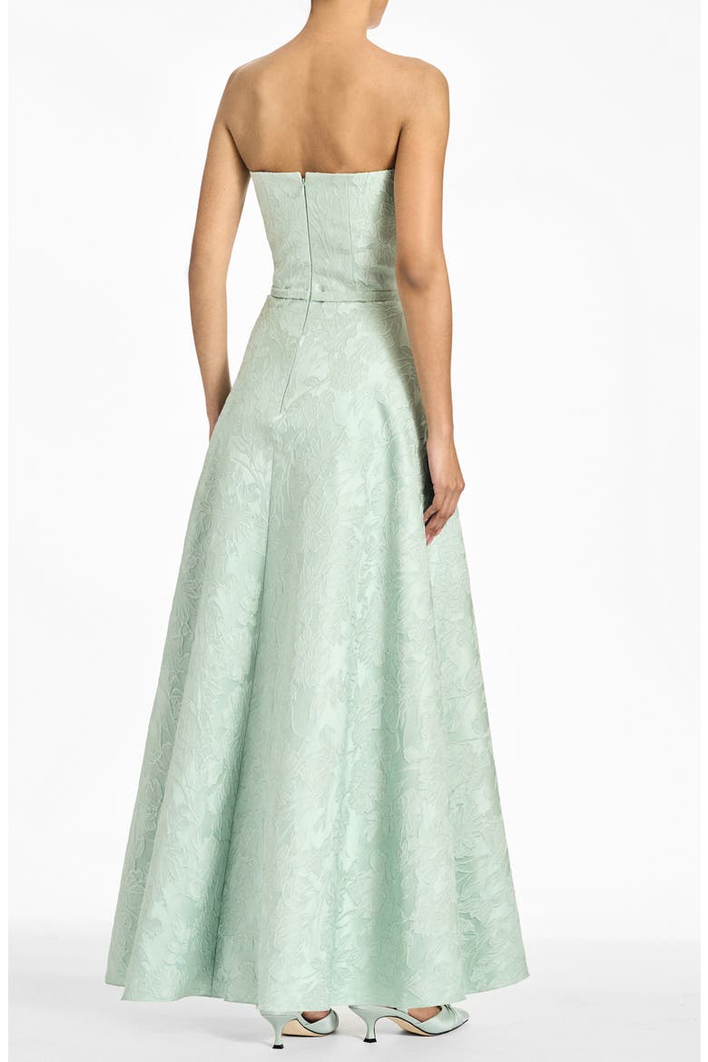Darian Floral Jacquard Strapless Gown, Alternate, color, CELADON