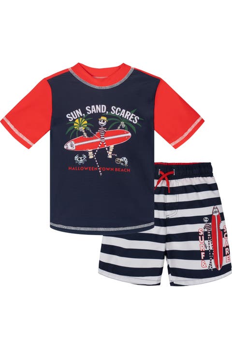 Nightmare Before Christmas Jack Skellington 2-Piece Rash Guard and Swim Trunks Set