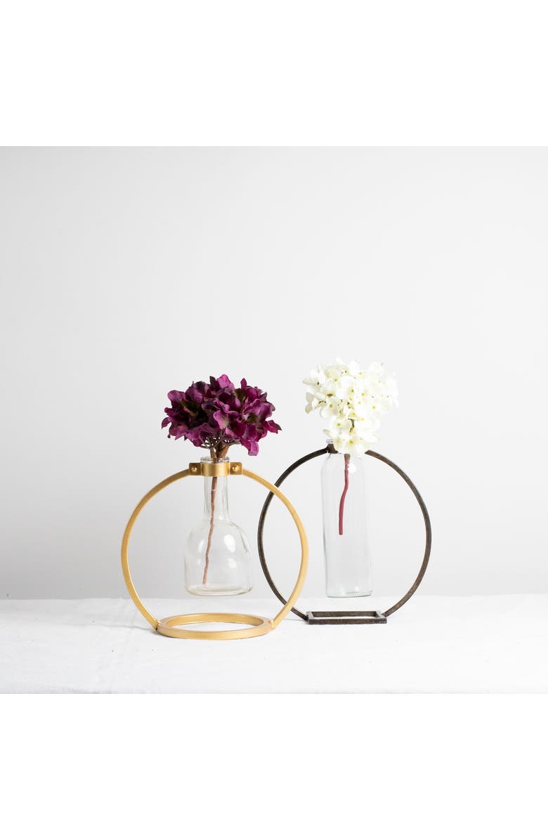 Foreside Home and Garden Glass Vase Metal Stand, Alternate, color, Gold