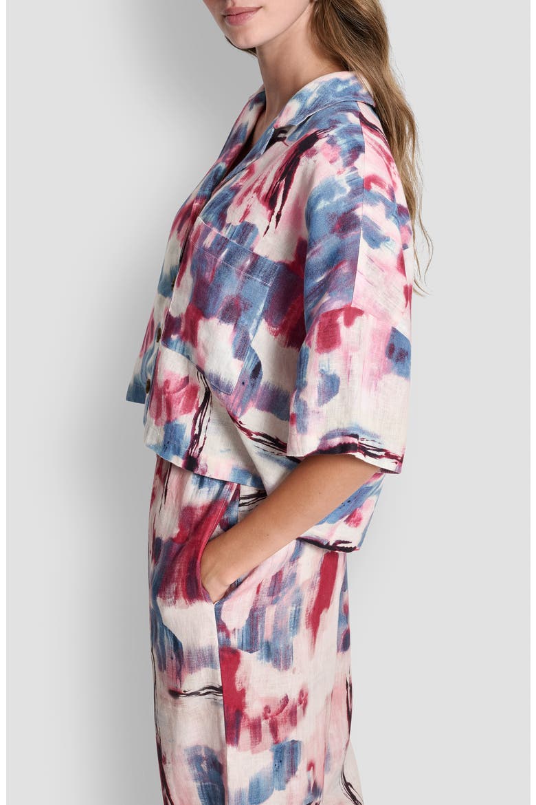 Convertible Collar Linen Button-Up Shirt, Alternate, color, URBAN BLOOM