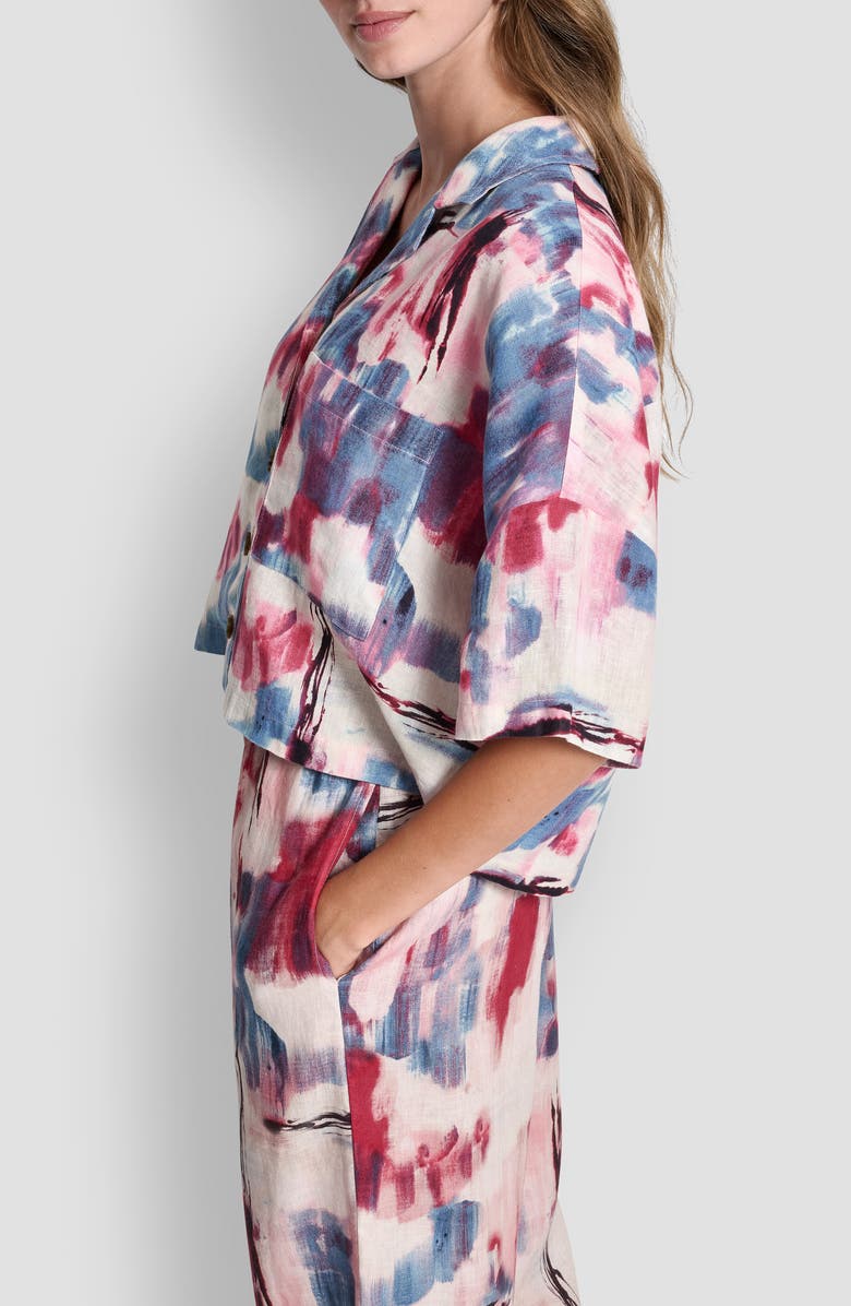 DKNY Convertible Collar Linen Button-Up Shirt, Alternate, color, Urban Bloom