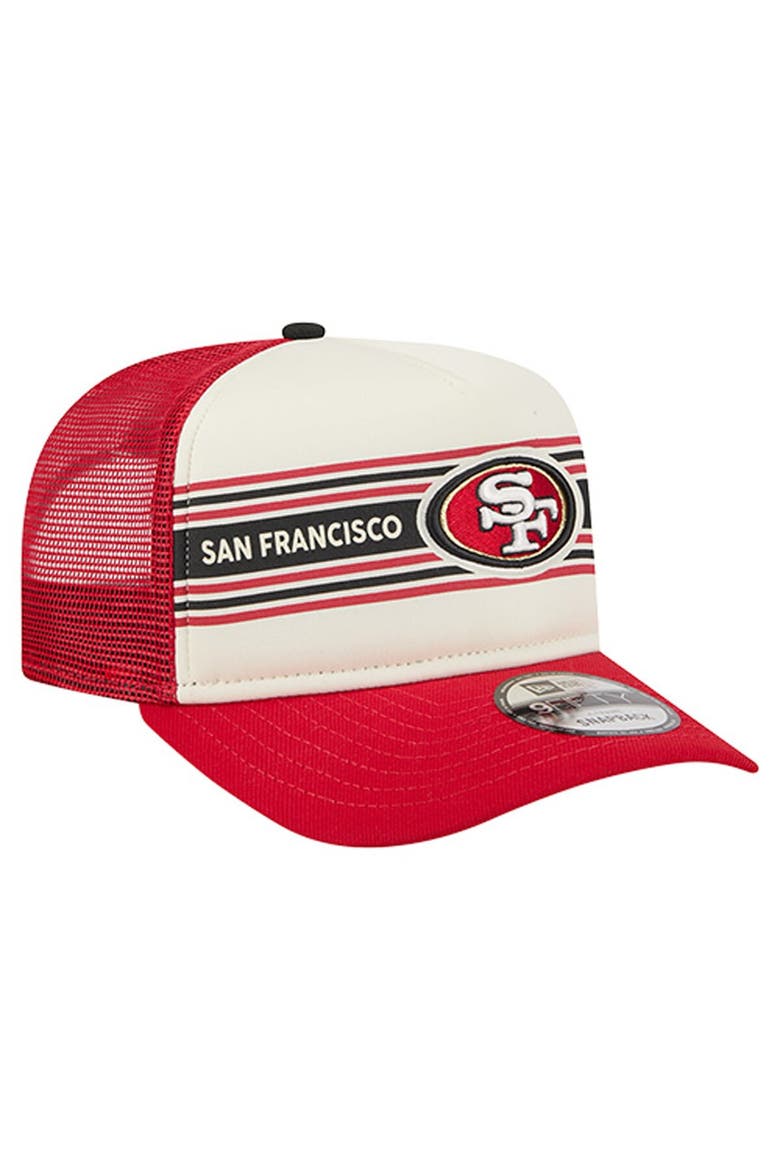 Men's New Era  Cream/Scarlet San Francisco 49ers Banner A-Frame 9FIFTY Trucker Snapback Hat, Alternate, color, Cream