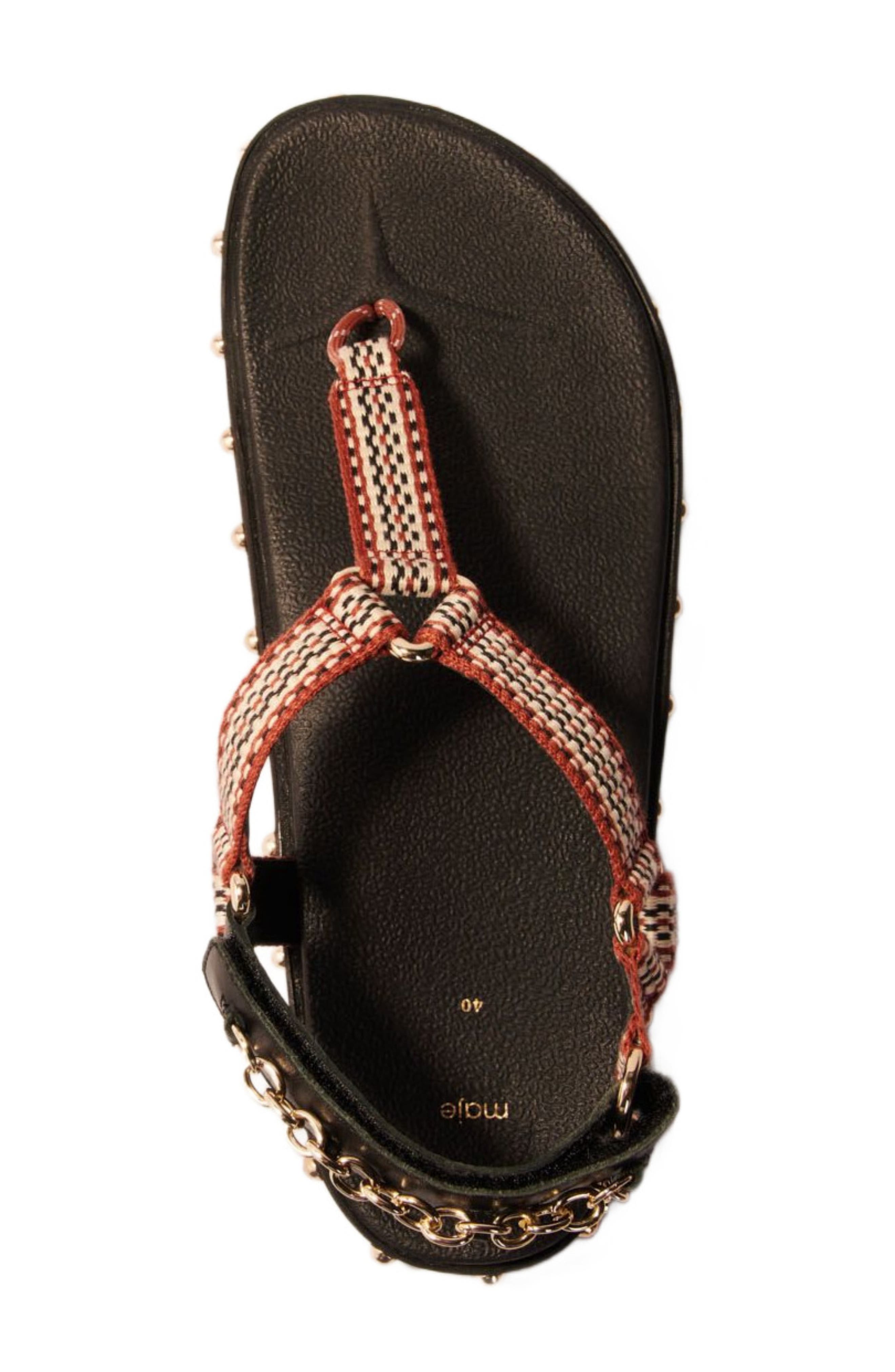 maje Flat rope and leather sandals, Alternate, color, 