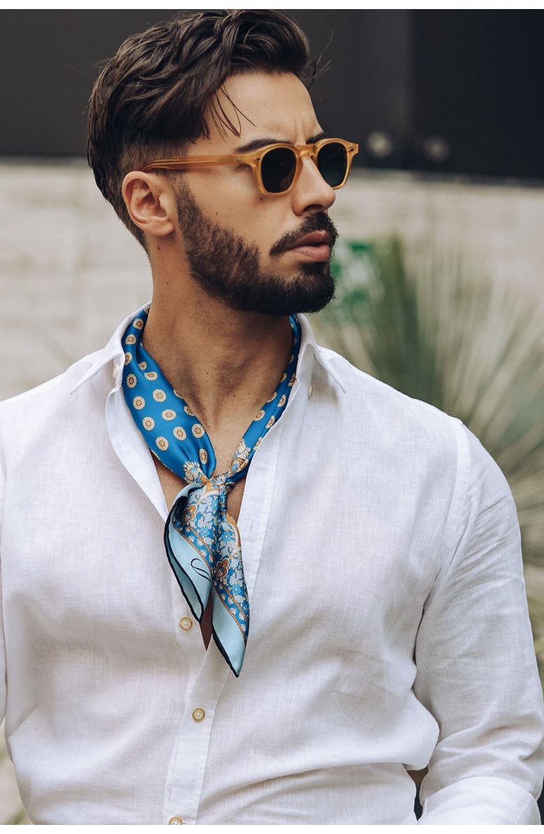 Elizabetta Filippo - Hand Rolled Silk Neckerchief for Men, Alternate, color, Azure