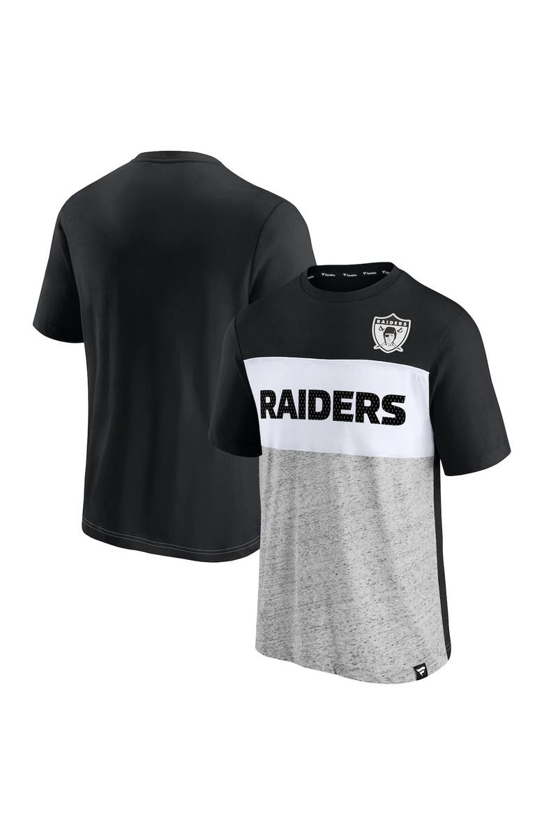 FANATICS Men's Fanatics Branded Black/Heathered Gray Las Vegas Raiders Throwback Colorblock T-Shirt, Main, color, Black