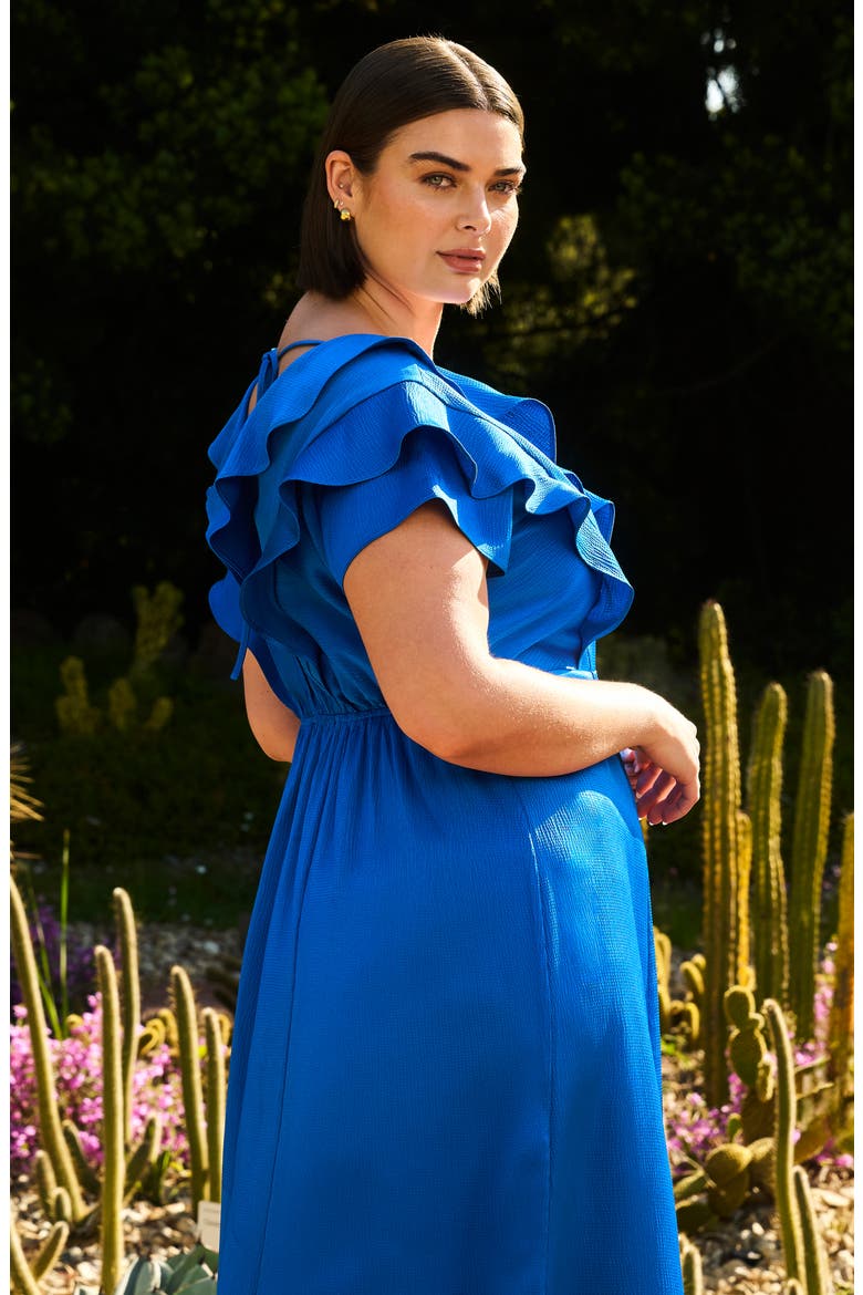 Poseidon Ruffle Trim Cocktail Dress, Alternate, color, COBALT