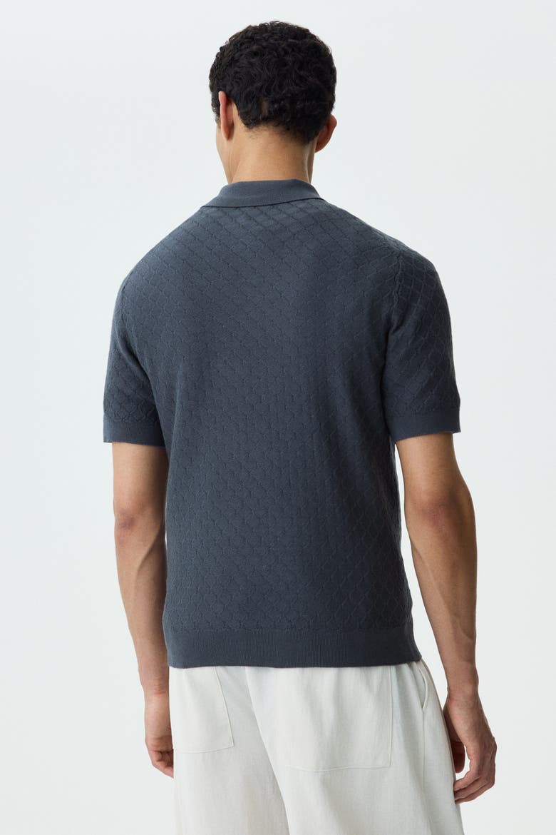 Slim-fit Textured-knit Polo Shirt, Alternate, color, Dark gray