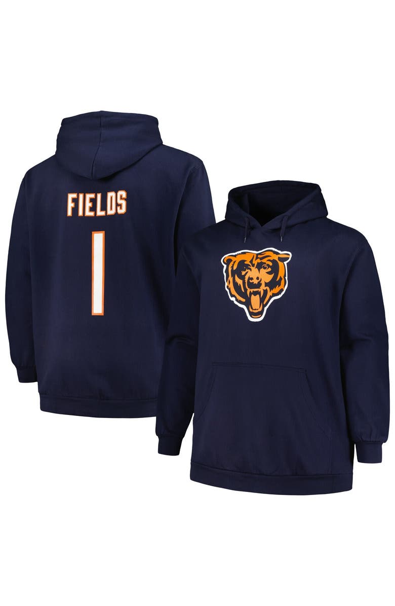 FANATICS Men's Fanatics Branded Justin Fields Navy Chicago Bears Big & Tall Fleece Name & Number Pullover Hoodie, Main, color, 