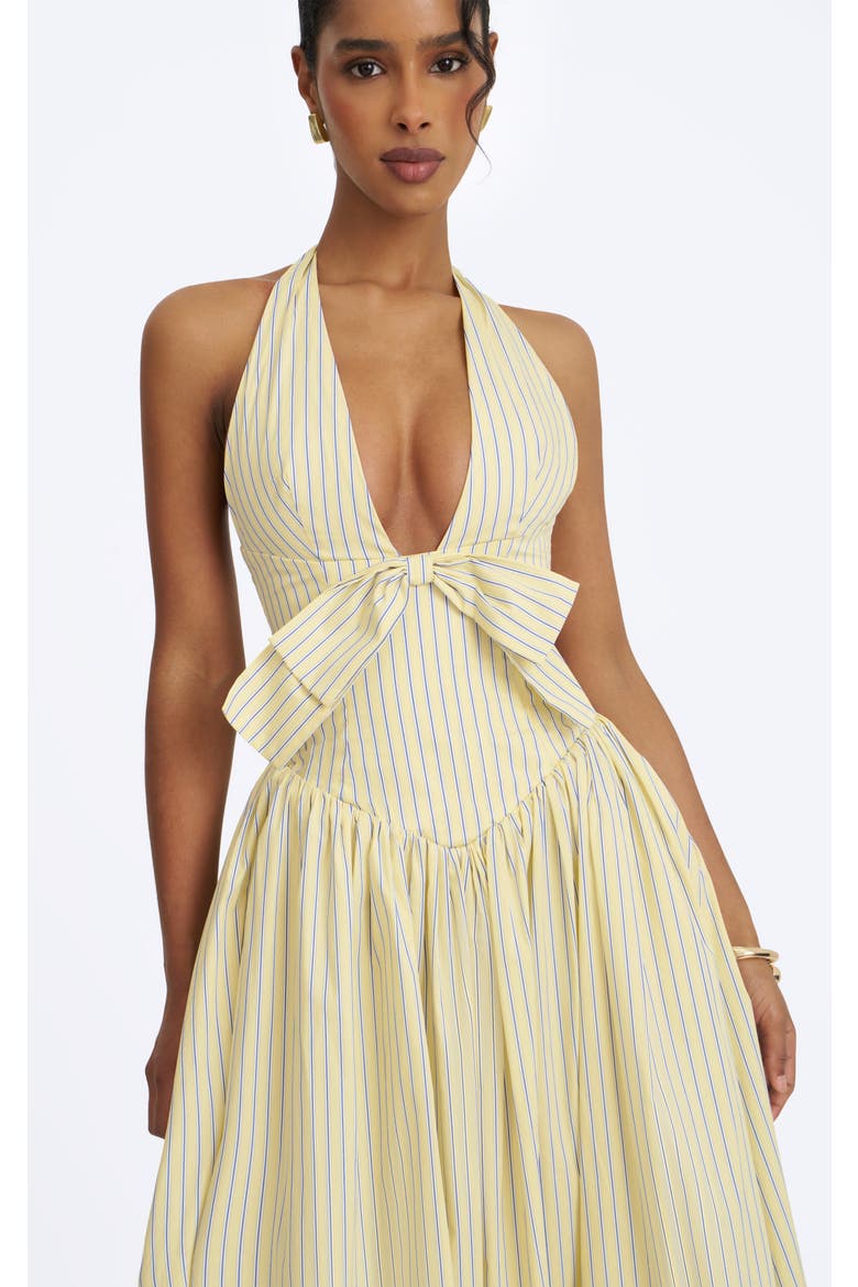 Talise Cotton Poplin Stripe Plunging Halter Maxi Dress, Alternate, color, Yellow